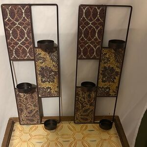 Brown and Gold Mosaic Wall Candle Holders